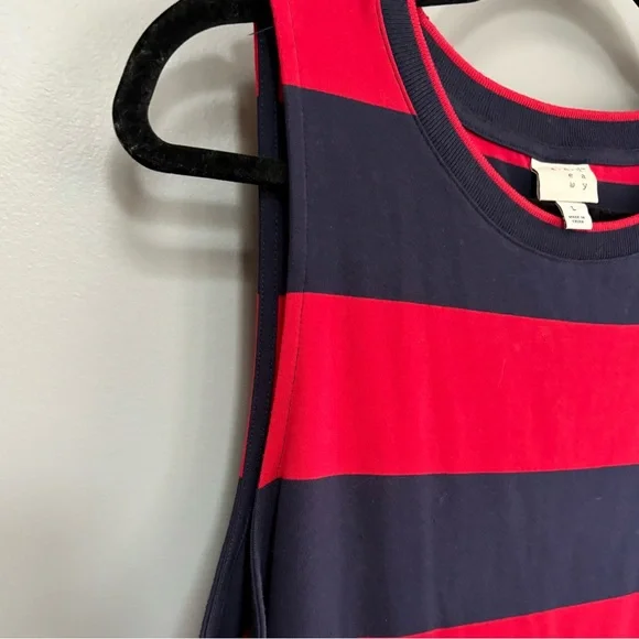 a new day Red Navy Blue Striped Sleeveless Cotton Midi Dress Side Slit Size LG - Picture 5 of 6